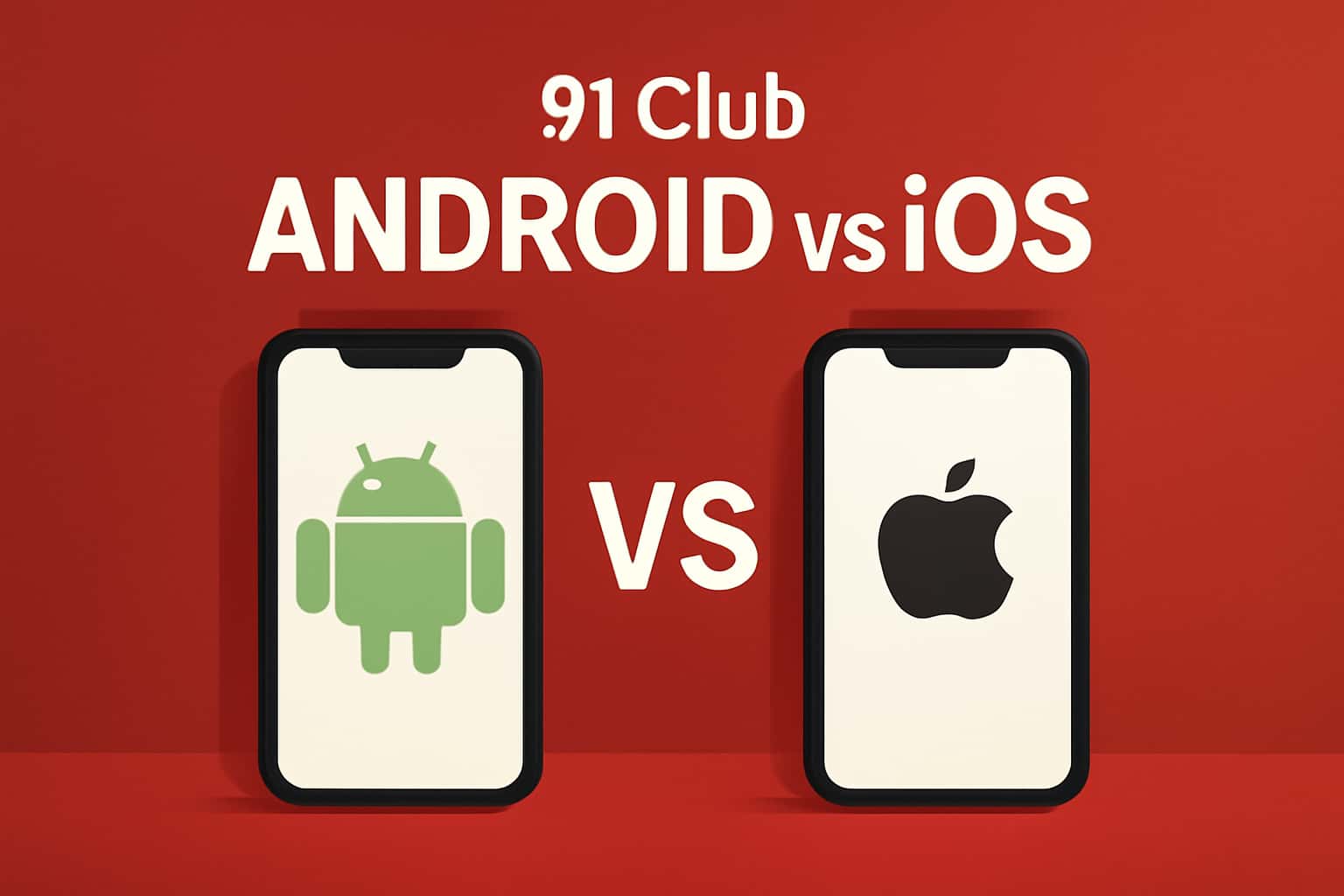 Informational graphic comparing 91 Club on Android and iOS platforms.